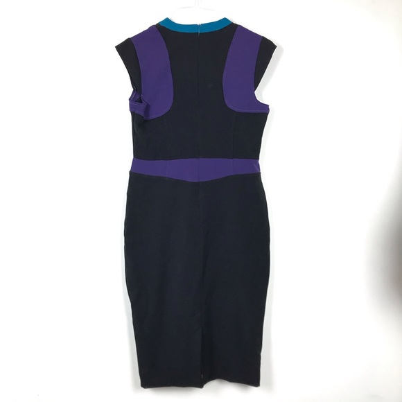 LRK Black Color Block Paneled Fitted Midi Dress 8 - Picture 3 of 10